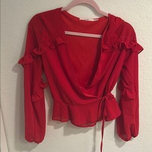 Red Ruffled Wrap Top